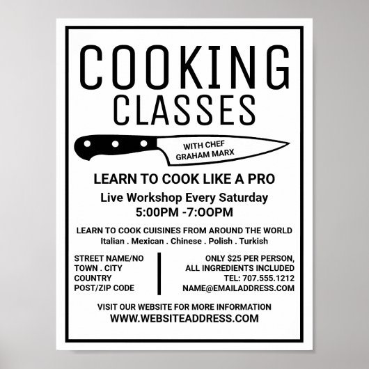 Black Knife, Gourmet, Cooking Classes Adverteren Poster (Voorkant)