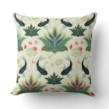 Black Koi réinventé Damask Coussin