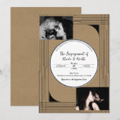 Black Kraft Minimal Modern Lines Verloving Kaart (Voorkant / Achterkant)