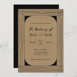 Black Kraft Minimal Moderne Lijnen Trouwen Kaart