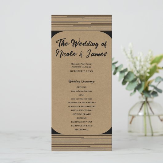 Black Kraft Minimal Moderne Lijnen Trouwprogramma Programma (Staand voorkant)