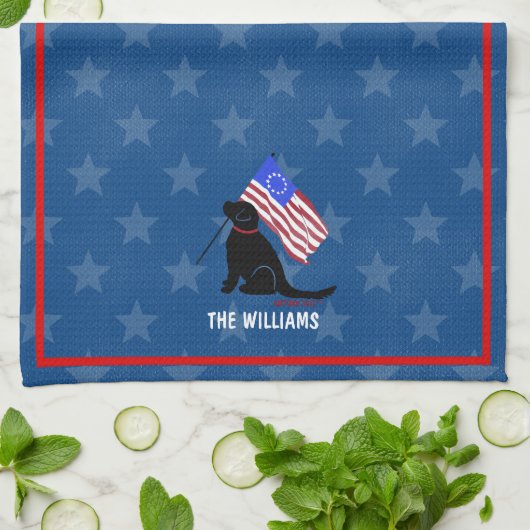 Black Lab American Flag Night Sky Kitchen Towel Theedoek (Gevouwen)