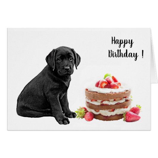 Black Lab Birthday Card - Dog Cake Birthday (Devant horizontal)