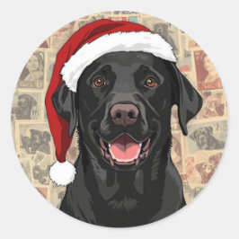 Black lab christmas ronde sticker