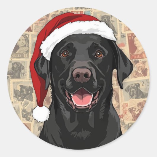 Black lab christmas ronde sticker (Voorkant)