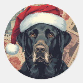 Black lab christmas ronde sticker