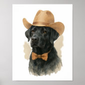 Black Lab Cowboy Pet Waterverf Muurkunst Poster (Voorkant)