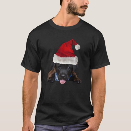 Black Lab Cute Puppy Santa Hat Afbeelding kersthon T-shirt (Voorkant)