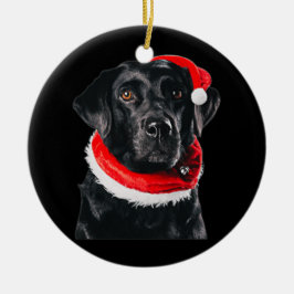 Black Lab Cute Santa Hat Afbeelding kerstcadeaus Keramisch Ornament