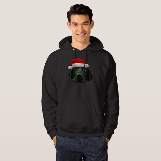 Black Lab Cute Santa Hat Afbeelding Kerstmis Hoodie (Voorkant volledig)