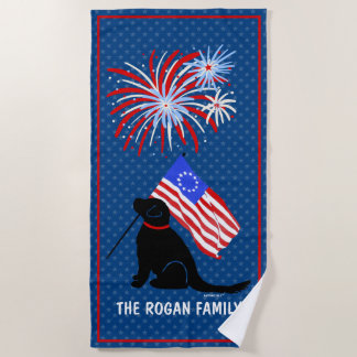 Black Lab Dog American Flag Beach Towel Strandlaken