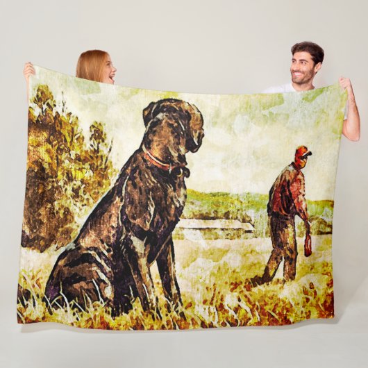 Black Lab Dog Duck Training Art Fleece Deken (In situ)