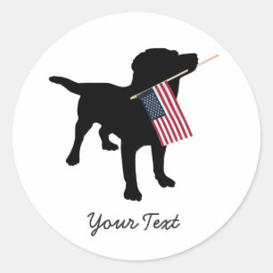 Black Lab Dog met Amerikaanse vlag, 4 juli Ronde Sticker