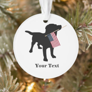 Black Lab Dog met Amerikaanse vlag, Kerstmis Ornament