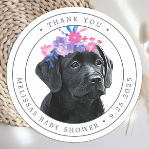 Black Lab Girl Baby shower Bedankt Ronde Sticker