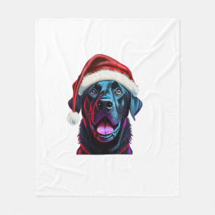 Black Lab Kerstmagie_ Labrador in Santa Hat Fleece Deken