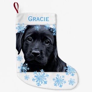 Black Lab Kerstmis Puppy Blue Snowflake Cute Dog Kleine Kerstsok