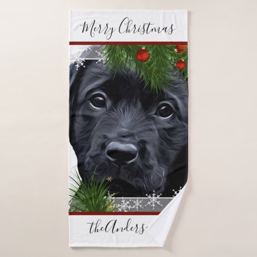 Black Lab Kerstmis - Speciaal gepersonaliseerd pup Badhanddoek (Badhanddoek)