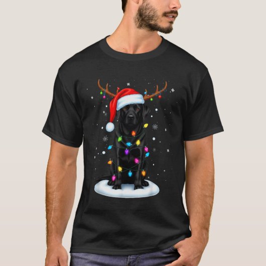 Black Lab Labrador Christmas Dog Reindeer Lights P T-shirt (Voorkant)