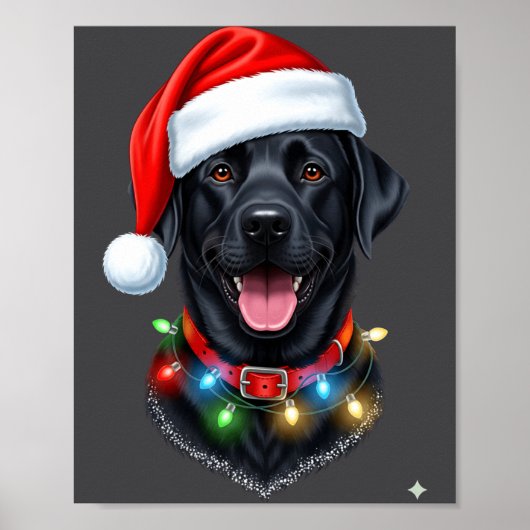 Black Lab Labrador Christmas Dog Santa Hat Light P Poster (Voorkant)