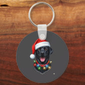 Black Lab Labrador Christmas Dog Santa Hat Light P Sleutelhanger (Voorkant)