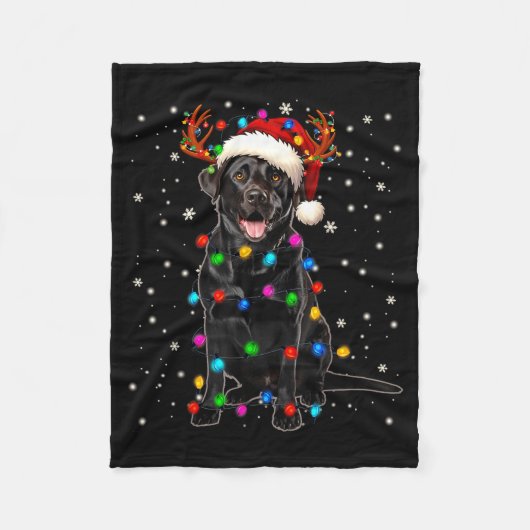 Black Lab Labrador Christmas Tree Light Pajama Dog Fleece Deken (Voorkant)