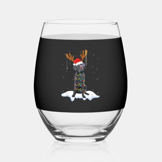 Black Lab Labrador Christmas Tree Light Pajama Dog Wijnglas Zonder Voet (Voorkant)