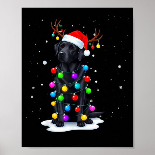 Black Lab Labrador Dog Funny Christmas Lights Rein Poster (Voorkant)