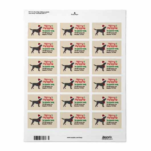 Black Lab Labrador Vrolijk Kerstfeest Etiket (Full Sheet)