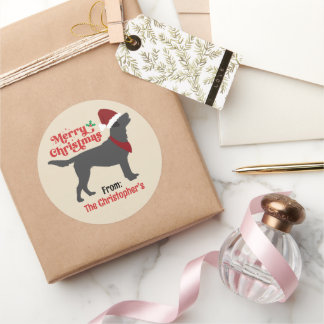 Black Lab Labrador Vrolijk Kerstfeest Ronde Sticker