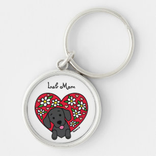 Black Lab mam Floral Heart Keychain