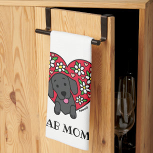 Black Lab Mam Floral Heart Kitchen Towel Theedoek