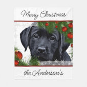 Black Lab Merry Kerstpuppy Labrador Fleece Deken (Voorkant)