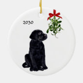 Black Lab Mistletoe Pet Dog Kerstmis Keramisch Ornament (Achterkant)