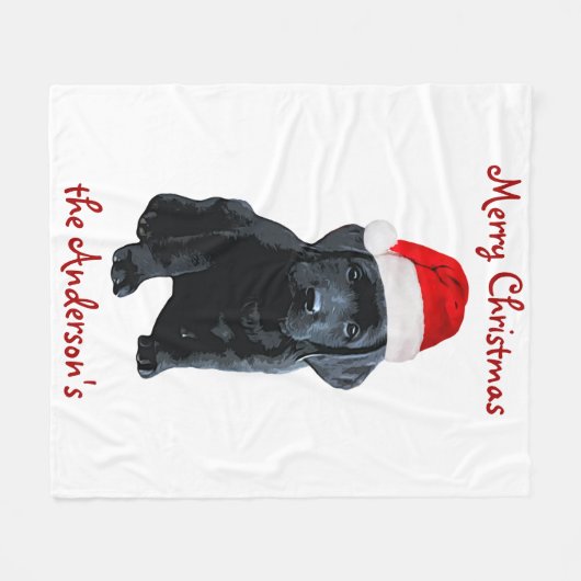 Black Lab Puppy Dog-kerstlabrador Fleece Deken (Voorkant (Horizontaal))