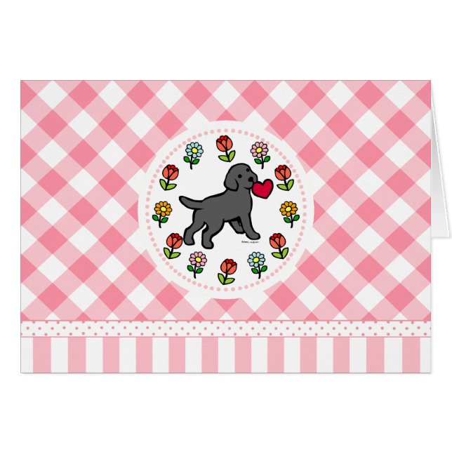 Black Lab Puppy Heart Cartoon Floral (Voorkant Horizontaal)