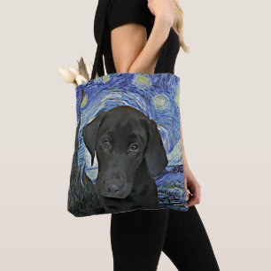 Black Lab Puppy Sterrennacht Van Gogh geïnspireer Draagtas