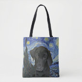 Black Lab Puppy Sterrennacht Van Gogh geïnspireerd Draagtas (Voorkant)