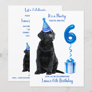 Black Lab Puppy Thema 6e Verjaardag Blue Boy Pawty Kaart