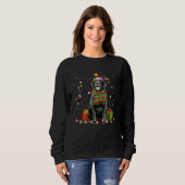Black Lab Santa Christmas Tree Lights Xmas Pjs Bo Trui (Voorkant volledig)