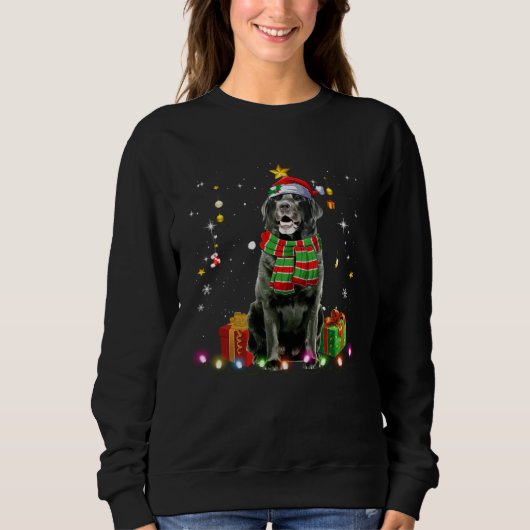 Black Lab Santa Christmas Tree Lights Xmas Pjs Bo Trui (Voorkant)