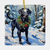 Black Lab Serene Winter Forest Christmas Holiday Keramisch Ornament (Voorkant)