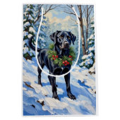 Black Lab Serene Winter Forest Christmas Holiday Medium Cadeauzakje (Voorkant)