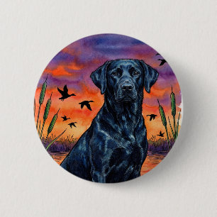 Black Lab Sunset Eendenjacht Pinback Knop Ronde Button 5,7 Cm