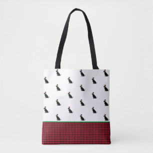 Black Lab Vakantie Kerstman Hoed Gingham Rood Draagtas