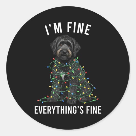 Black Labradoodle Christmas I'm Fine Everything Is Ronde Sticker (Voorkant)
