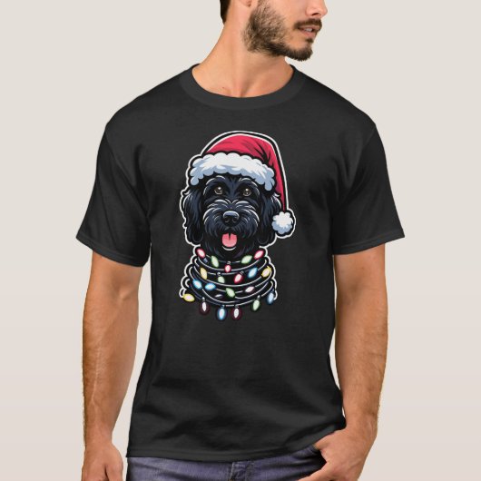 Black Labradoodle Christmas Tree Lights Black Dood T-shirt (Voorkant)