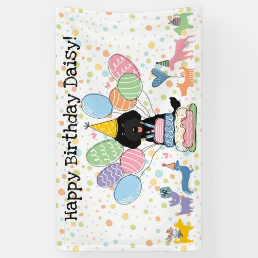 Black Labradoodle Hond Verjaardagsfeestje Spandoek (Verticaal)