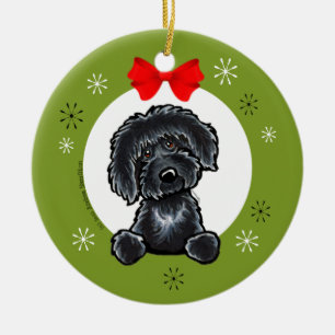Black Labradoodle-kerstklassiek Keramisch Ornament