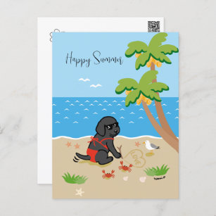 Black Labrador Bikini Girl Happy Summer Carte post